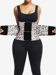 1pc Women's Leopard Print Fashion Waist Trainer, High Compression Adjustable Waist Cincher, 3-Layer Wrap Shapewear, Suitable For Various Occasions, Gym, Daily Wear - Black and White - View 3