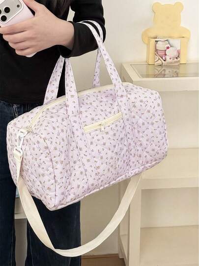1Pc Extra Large Capacity Flower Bow Pattern Quitting Diaper Bag Handheld Mommy Bag Baby Travel Bag To Storage Clothes,Diapers,Baby Bottle,Water Cup,Snack,Etc,Lightweight And Portable Maternal And Child Storage Handbag For Mothers,Shoulder & Cross-Body Diaper Bag Suitable For Storage