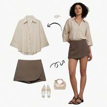 YROOE Women's High Waist Asymmetric Wrap Skirt, Spring/Summer & All Season - Mocha Brown - View 2