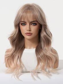 Coral Orange Chic 20inch Long Water Wave Synthetic Wig With Bangs - Heat Resistant, Natural Look For Women & Men - Perfect For Daily Wear & Halloween Parties - Màu Cam san hô - Xem 5