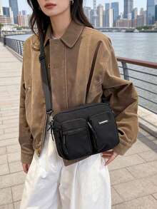 Túi đeo chéo nhiều ngăn bằng nylon dành cho nữ - Túi đeo vai mini thường ngày với dây đeo có thể điều chỉnh, phù hợp cho đi làm hàng ngày, du lịch và phong cách đường phố. - màu đen - Xem 7