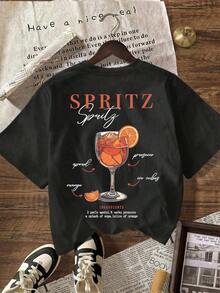 Aperol Spritz siempre es la respuesta Camiseta estética retro, Mujer Casual Cuello Redondo Manga Corta Camiseta Blanca - Negro - Ver 5