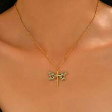1Pc Retro Dragonfly Necklace Female Long Style, Metal Pendant Collarbone Chain Versatile, Personalized Design Items - Màu xanh lam - Xem 1