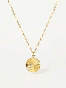 1件18K镀金项链，简约圆形吊坠项链，百搭太阳吊坠，防水链，可叠戴，女士款 - 金色 - 查看 1