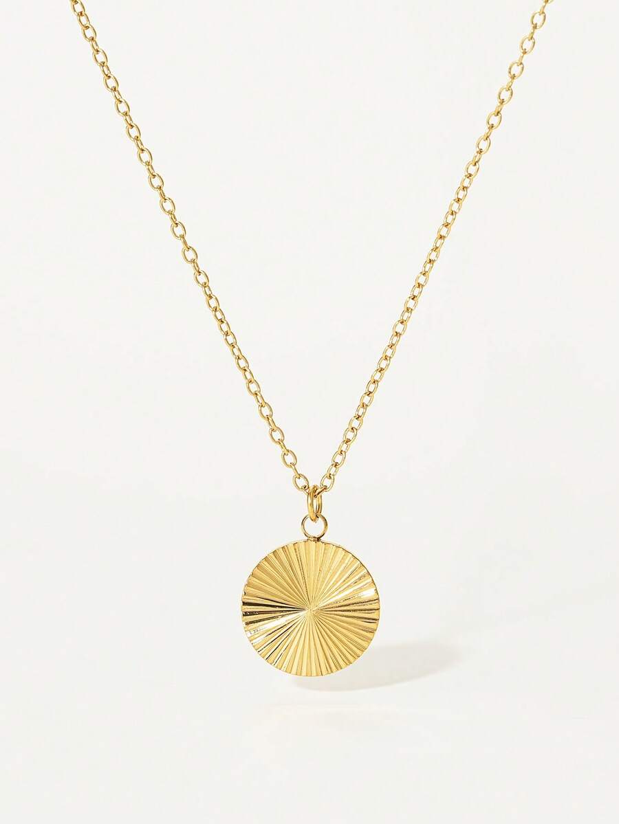 1件18K镀金项链，简约圆形吊坠项链，百搭太阳吊坠，防水链，可叠戴，女士款 - 金色 - 查看 1
