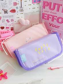 1pc Zipper Closure Large Capacity Pencil Case, Suitable For Office, School Students, New Arrival Cute Stationery Pouch, Back To School, Study Supplies - Multicolor - View 8