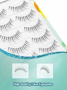 5 Pairs Transparent Stem False Eyelashes, Natural Thin & Long Fake Lashes - Black - View 4