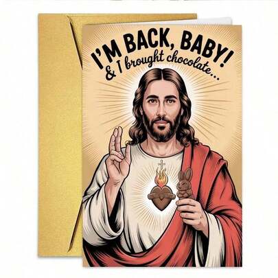 1PC Funny Easter Card (With Envelope) - "I'm Back, Baby! & I Brought Chocolate..." Witty Message, Perfect For Family/Friends/Easter, Playful Holiday Greeting Card