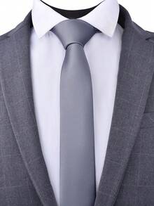1pc 8cm Men's Solid Dark Gray Classic Casual Necktie - Dark Grey - View 4