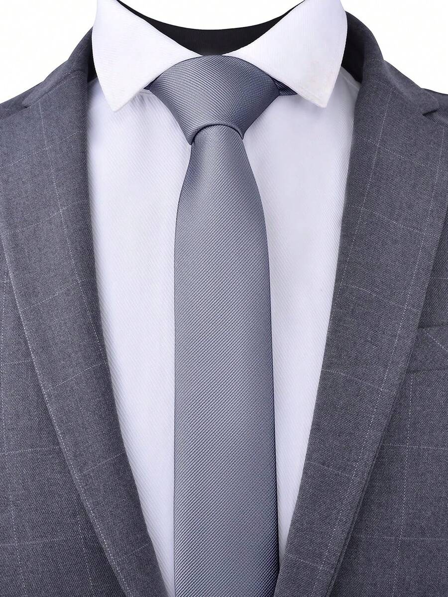 1pc 8cm Men's Solid Dark Gray Classic Casual Necktie - Dark Grey - View 1