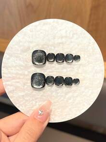 10片装（脚趾甲）高品质闪亮绿色猫眼手工制作，适合日常佩戴和夏季派对，配有果冻胶和摩擦条。 - 墨綠色 - 查看 12