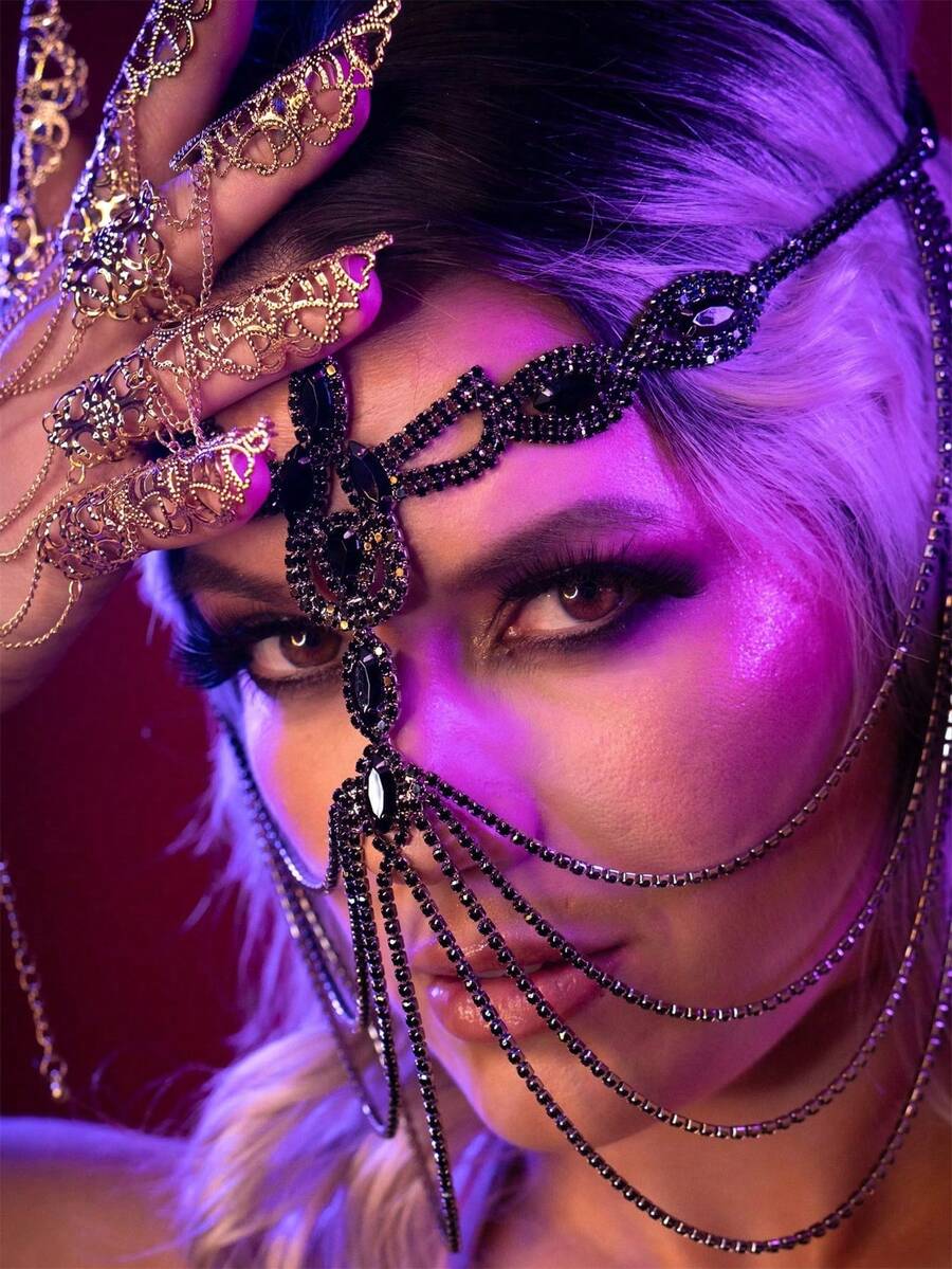 1 chiếc mặt nạ hóa trang màu đen phóng đại thời trang, mặt nạ đa năng đính đá lấp lánh dành cho hộp đêm, phụ kiện độc đáo