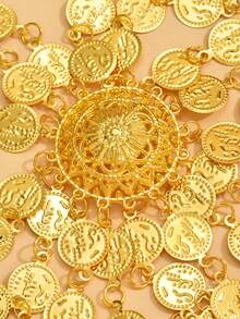 1pc Bride Alloy Coin & Goddess Portrait Hair Accessory, Exaggerated Tassel Headpiece Headband,Elegant,Party - Gold - View 4