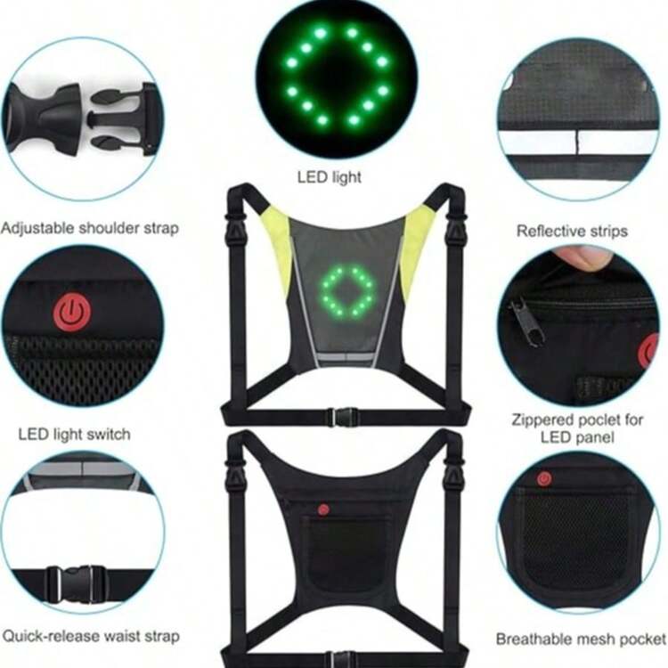 Gilet LED Réfléchissant Lixada – USB Rechargeable, Télécommande 4 Signaux, Clip Sac à Dos – Sécurité Vélo/course