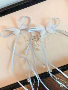 2 pièces/set Pinces à cheveux avec nœud papillon à gland bleu éthéré, design papillon transparent + Bandeau à chaîne de perles fausses à gland éthéré, essentiel pour la saison des mariages - Convient aux femmes et aux filles, adapté pour le quotidien, les rendez-vous, les sorties, l'école, les séances photo dans divers scénarios, crée facilement l'ambiance, l'été, les vacances, les voyages, les festivals, les anniversaires - Multicolore - Voir 6