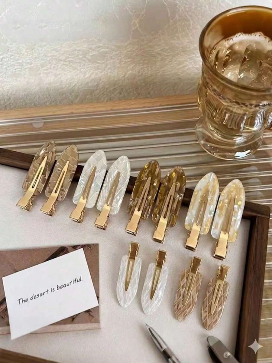 1 Set/4 Stück Modische Haarspangen aus Azetatfaser für Damen, geeignet für Pony, Stirnfransen, Seitenhaar und Hinterkopf, Entchen-Clip-Stil Haaraccessoires, Sommer, Urlaub, Reise