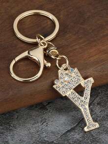 1pc Fashion Zinc Alloy Rhinestone Letter Keychain, Elegant Charm For Bag/Backpack - Perfect Gift Car Accessories Bag Charm School Cute Goth Y2k - Gold - View 33