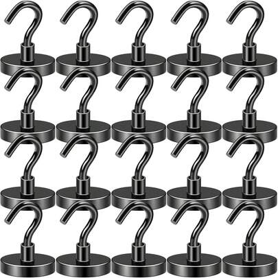 Strong Hook, Load-Bearing 50 Lb, Neodymium Magnet Hook, Suitable For Curtains, Home, Kitchen, Office, Black.