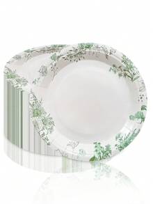 10pcs/20pcs/30pcs 7/9inch White And Green Verdure Design Paper Plates,Disposable Plates,Green Plant And Flower Patterns Dessert Plates For Wedding Party Theme Party Baby-Shower Men Women - Multicolor - View 3