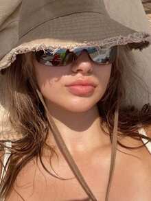 1 pieza Sombrero de cubo con cordón ajustable para mujer, diseño deshilachado, tela suave, protección solar y contra el viento, de moda, adecuado para viajes, playa, mar, ocio y uso diario - Multicolor - Ver 5