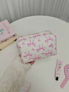 Sac à maquillage mignon en forme de nœud, trousse à crayons pour étudiants, organisateur de cosmétiques portable, sac de voyage pratique, fournitures scolaires, cadeau mignon pour la Saint-Valentin et la Fête des Mères - Multicolore - Voir 7