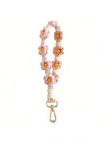 5 Models Of Luxury Crochet Daisy Keychain Lanyard - Handmade Knitted Flower Phone Charm, Gold Lobster Clasp Bag Pendant For Women, Soft Girl Cottagecore Accessory - 彩色 - 查看 5