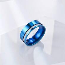 Nhẫn thép không gỉ 8mm, có các màu xanh dương, đen và bạc, khảm đá thiên thạch, thích hợp cho các cặp đôi, đeo thoải mái, có thể dùng làm nhẫn cưới hoặc nhẫn đính hôn. - Màu xanh lam - Xem 3