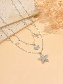 Set de 2 collares de imitación de perlas con colgantes de vida marina surtidos, adecuados para uso diario y vacacional de mujeres, con longitud de cadena ajustable - multicolor - Ver 3