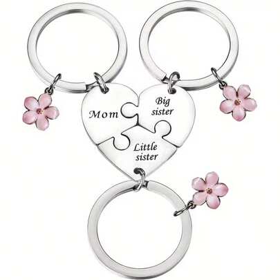 3件套女儿妈妈钥匙扣套装心形配套钥匙扣，适合姐妹、妈妈和家人使用