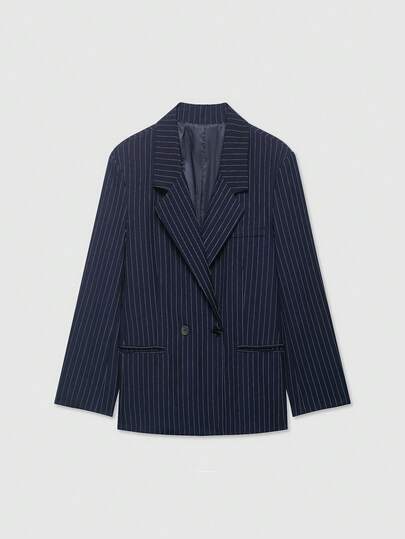 Old Money Vintage Style Women's Lapel Long Sleeve Double-Breasted Loose Striped Blazer, Suitable For Office And Commute Spring