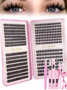 512pcs Cluster False Eyelashes, Thick Curly Eyelash Extension Kit, D-Curl 8-16mm Mixed Length, DIY Eyelash Extension Set, Fluffy Soft Individual Lashes, Create Voluminous Natural Y2K Butterfly Makeup Effect, Easy DIY At Home, Long-Lasting Eyelash Glue, DIY Tweezers, Cluster Lashes - 彩色 - 查看 8