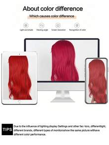 Tóc giả dài 26 inch, chịu nhiệt, màu vàng tự nhiên, kiểu tóc gợn sóng, tóc giả rẽ ngôi giữa, tóc giả ren ôm trán, kiểu tóc xoăn tự nhiên, mượt mà và chân thực, thích hợp sử dụng hàng ngày. - Đỏ - Xem 10