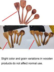 5pcs Wooden Cooking Utensil Set, Including Wok Spatula, Natural Wooden Kitchen Tools, Ladle, Soup Spoon, Wooden Turner, Cutlery Set, Wooden Spatula And Spoon - Multicolor - View 12