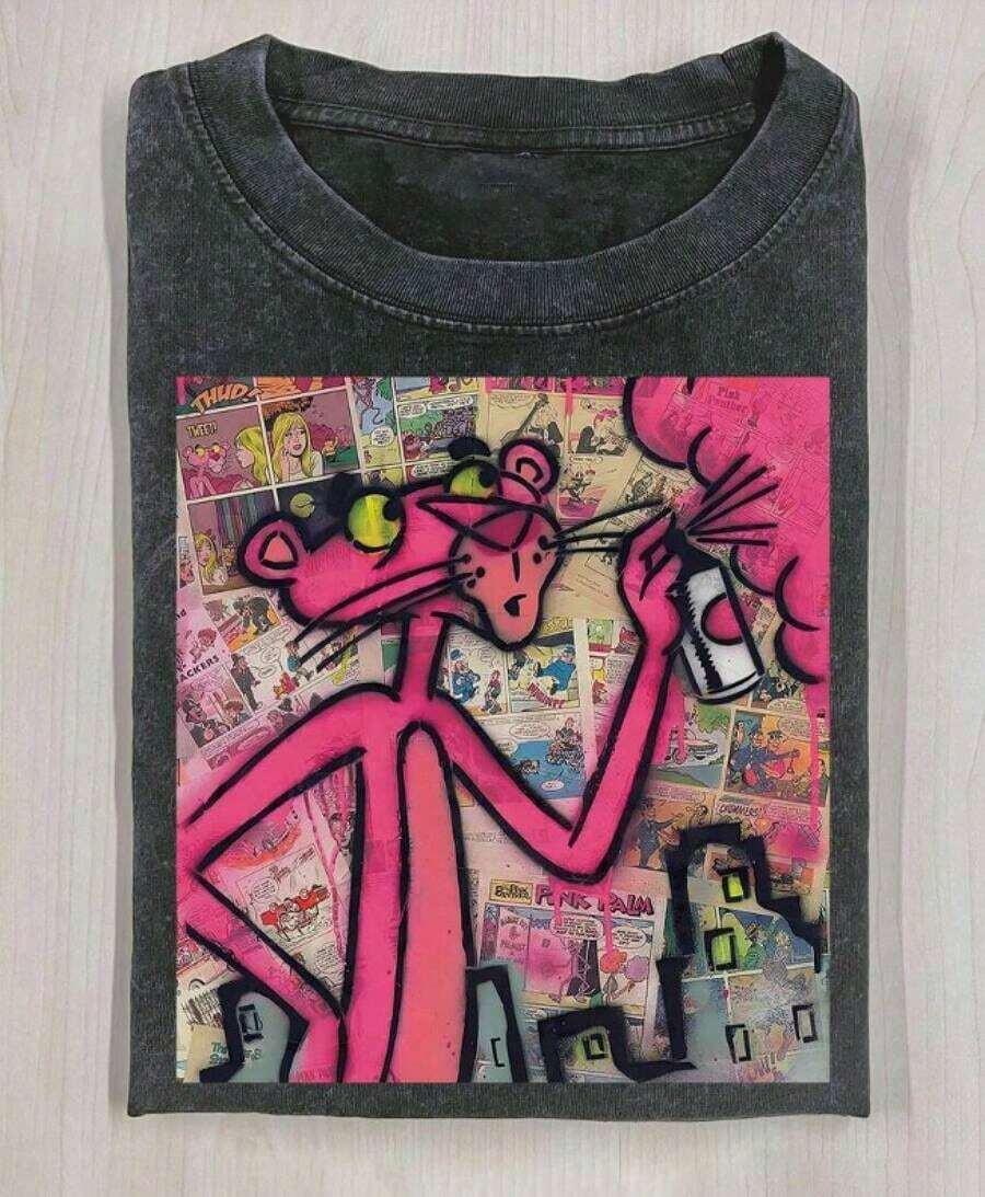 1-Piece Unisex Printed T-Shirt Top, Pink Leopard Print Abstract Art Interesting Prints, Vintage Washed Cotton T-Shirts, Y2k Style, American Street Style, Can Be Worn By Men And Women - 1 - 查看 1