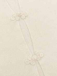 Marisole Women's New Style Round-Neck Short Buttoned Ribbed Slim Knit Sweater, Cute Y2K Casual Outing Vacation Beach Party Fashion Top, Spring Summer Fall - Apricot - View 7