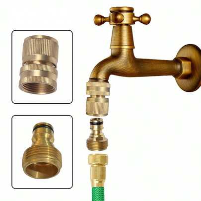 2pcs Brass Garden Hose Quick Connect Set, With 3/4 Inch GHT Internal & External Threads, Floral Watering Devices, Hose Connectors, Spray Nozzle, For Outdoor Lawn And Gardening Use In Spring