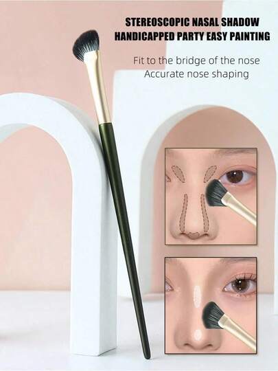 1pc Green Crescent-Shaped Contour Brush For Nose & Cheekbone Highlighting, Blending & Contouring, Makeup Brush Soft S,Foundation Brush,Concealer Brush,Blush Brush,Contour Brush,Blush Brush,Bronzer Brush,Powder Brush,Foundation Brush,Blush Brush,Giveaways
