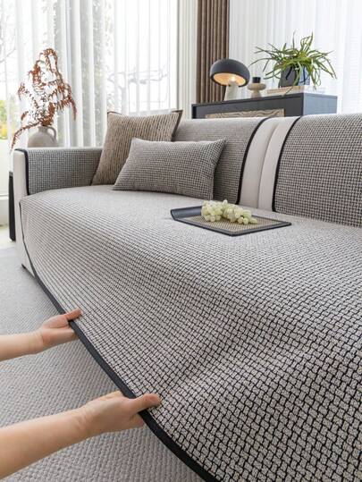1pc High-End Retro Plaid Sofa Cushion, Luxury Style, Stain-Resistant, Edge-Bound, Non-Slip & Wear-Resistant, All-Season Sofa Protector Cover