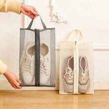 1pc Foldable Breathable Mesh Shoe Bag - Transparent Design, Durable Polyester Large Capacity Shoe Bag, Suitable For Gym, Travel, Beach, As Well As Storing Cosmetics And Toiletries. Available In Beige, Grey And Black. Home Goods And Daily Necessities. Can Be Used For Room Decor, Home Decor And Kitchen Decor. Summer Travel Essential. Shoe Bag, Shoe Rack, Storage. - Multicolor - View 1