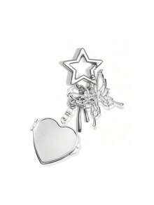 金属心形和星形装饰钥匙扣，银色镂空蝴蝶吊坠，内置迷你镜子，包包装饰钥匙扣，生日、情人节、母亲节送给女性的小礼物，情侣包包配饰，时尚挂饰，手提包和钱包的时尚吊坠，便携式化妆配件，适合女性、女孩、爱美人士和送礼者。 - 彩色 - 查看 11