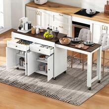 Kitchen Island On Wheels, Extendable Dining Area Kitchen Island With Worktop And Drawers, Mobile Freestanding Kitchen Island, Ideal For Kitchen And Dining Room - Walnut - View 5