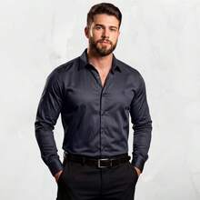 Men's Satin Shirt, Premium Fabric, Simple, Regular Fit, Button-Down - Neblina azul - Ver 2