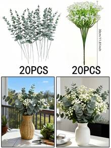 40件装 2种混合人造桉树叶枝，包括人造银元桉树叶、满天星花束、仿真绿植喷雾，适用于婚礼花束、中心装饰、花艺布置等，桉树叶枝，带浆果的仿真绿植，适用于婚礼花瓶、花束、家居花艺装饰、插花等。 - 綠色 - 查看 11
