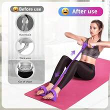 Pilates Resistance Bands With Foot Pedal - 4 Tube Ankle Strap, Suitable For Core, Arm And Leg Training, Multifunctional Fitness Band For Yoga Stretching And Abdominal Muscle Training, Portable Home Gym Equipment With Soft Handles (Durable Elastic Training Rope) - Purple - View 6