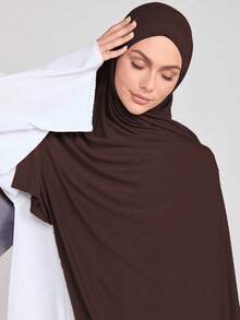 Women Hijab Elegant And Soft Solid Color Scarf, Comfortable Versatile Headband Everyday Wear Dress - Brown - View 5