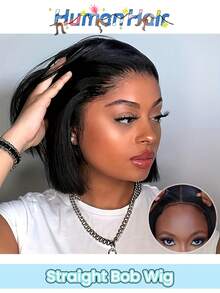 Straight Human Hair Lace Front Wig For Women 4x4 Transparent Lace Human Hair Glueless Bob Wigs 150% Density Pre-Cut HD Lace Natural Hairline Pixie Cut Wig Preplucked With Baby Hair - Natural Black - View 1