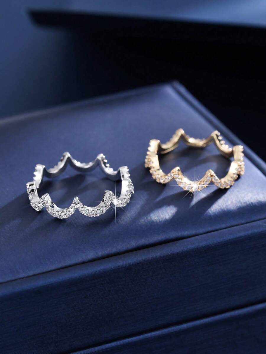 1pc Elegant Wave Fully Paved Zirconia Ring, Luxury Niche Design Commuting Versatile Midi Ring - Ring - View 1