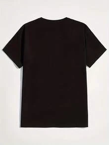 Camiseta Casual con Estampado de Pesca para Hombre| Cuello Redondo, Ligeramente Elástico, Tejido de Punto, Ropa de Verano, Talla Grande, Manga Corta, Corte Holgado, Estampado Geométrico, Estampado de Alfabeto - Negro - Ver 2