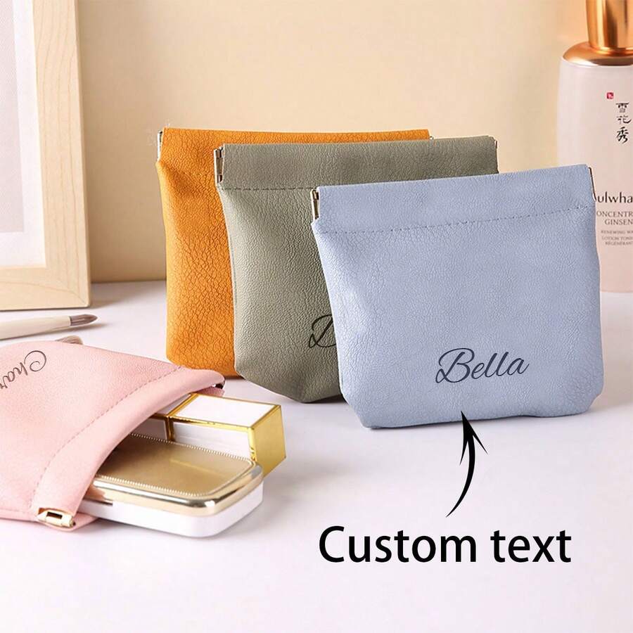1pc Customizable Jewelry Leather Storage Bag, Can Print Personalized Text, Can Open To Store Data Cables, Earphones, Jewelry, Perfume, Lipstick, Etc., Laser Engraved Multi-Functional Storage Bag, Suitable For Valentine's Day, Mother's Day, Party, Anniversary Gifts For Daughter, Parents, Good Friends, Classmates, Suitable For Indoor And Outdoor Use - Multicolor - View 1