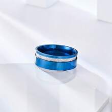 Nhẫn thép không gỉ 8mm, có các màu xanh dương, đen và bạc, khảm đá thiên thạch, thích hợp cho các cặp đôi, đeo thoải mái, có thể dùng làm nhẫn cưới hoặc nhẫn đính hôn. - Màu xanh lam - Xem 4